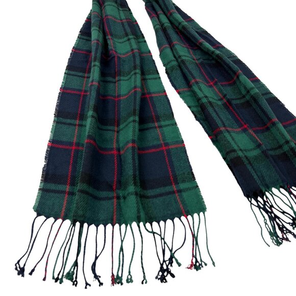 Old Navy Unisex Plaid Fringe Winter Scarf Green Navy Red Tartan Acrylic One Size - Picture 3 of 7
